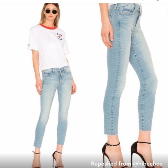 MOTHER THE LOOKER ANKLE FRAY IN WASH READY TO ROLL MID RISE SKINNY JEANS STRETCH - Picture 2 of 13